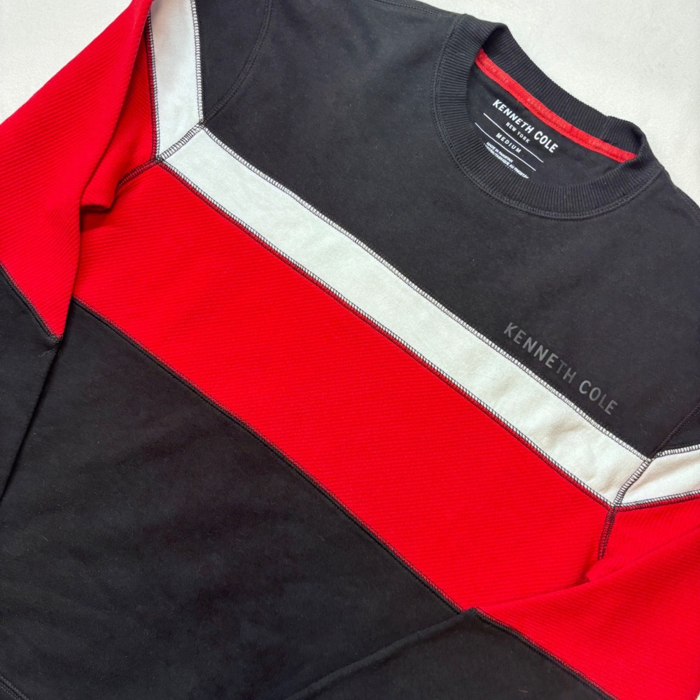 Kenneth Cole Sweatshirt Medium New York Men's Black Red White Color Block